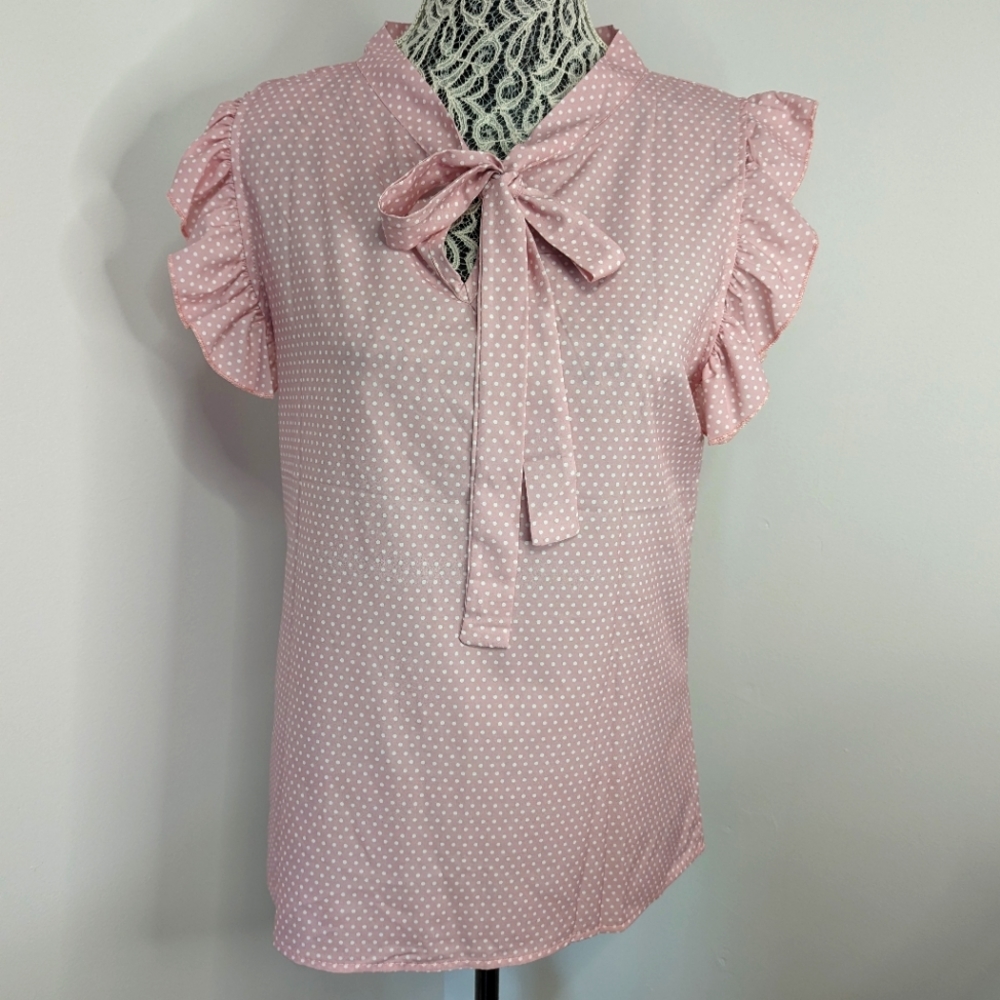 Pink and White Polkadot Blouse